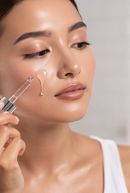 Application d'un sérum aux peptides de collagène sur le visage